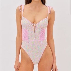 For Love And Lemons Pink Floral Swimsuit
